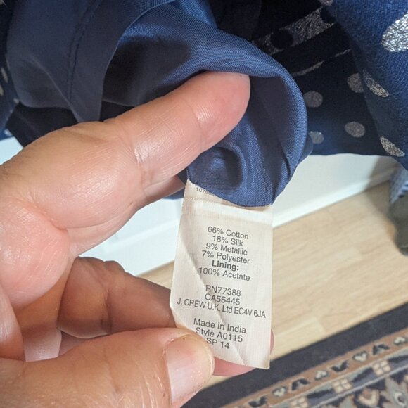 J. Crew Navy and Silver Polka Dot Sheath | 12 | EUC | Silk Cotton Blend! - Picture 7 of 8